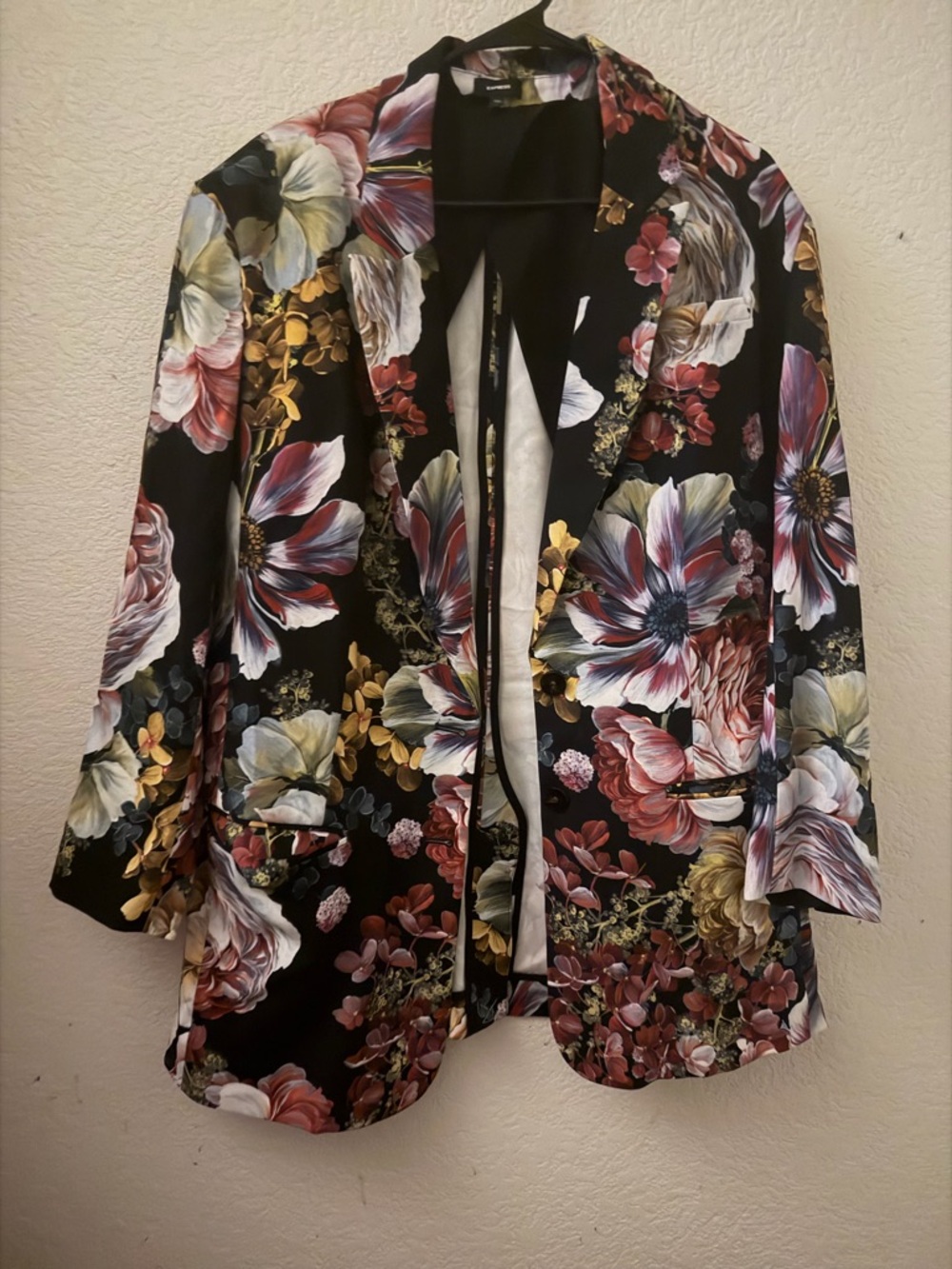 Express Black Floral Blazer with Multicolor Blooms